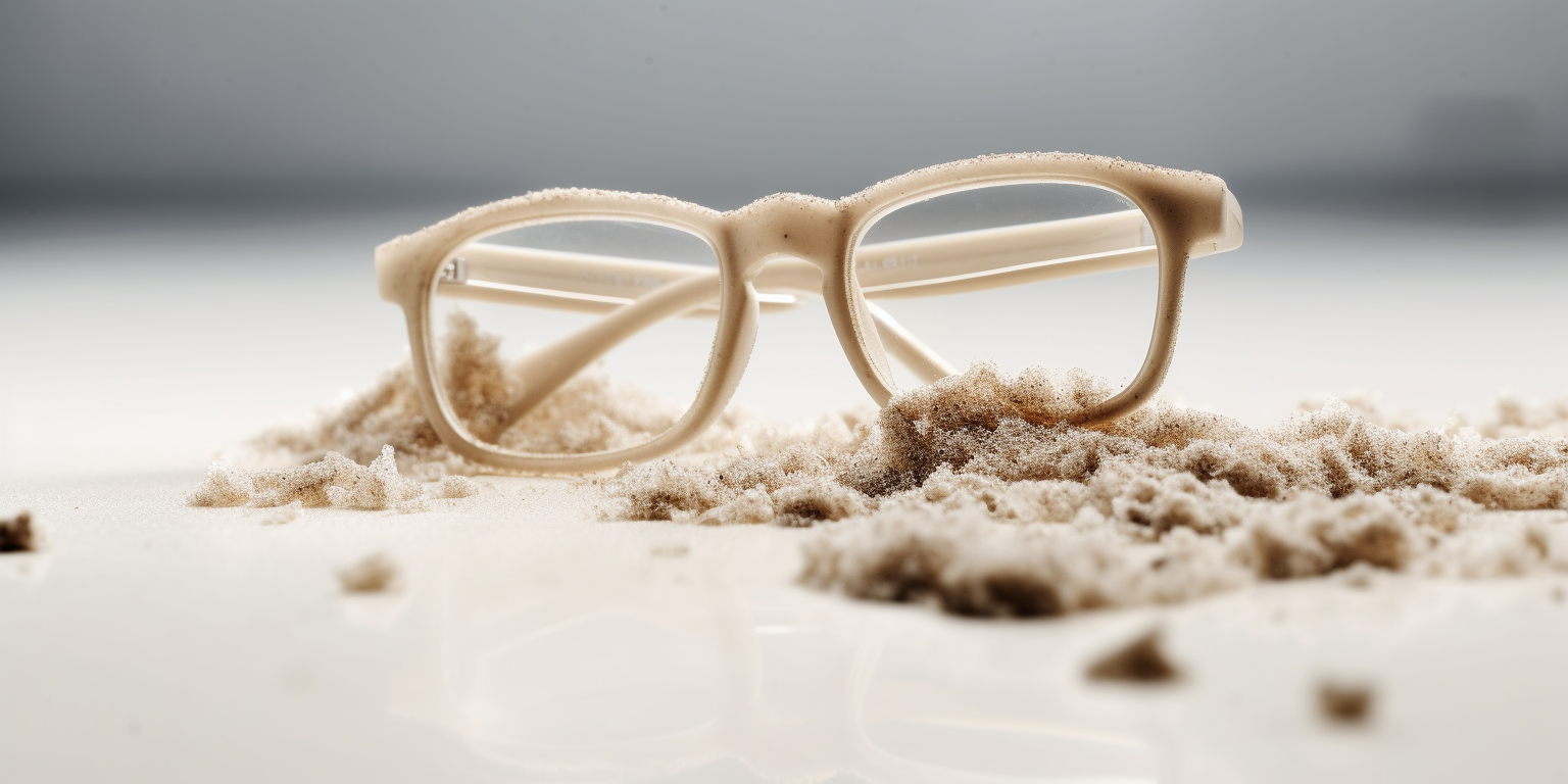 Sand eyeglass frames on white background