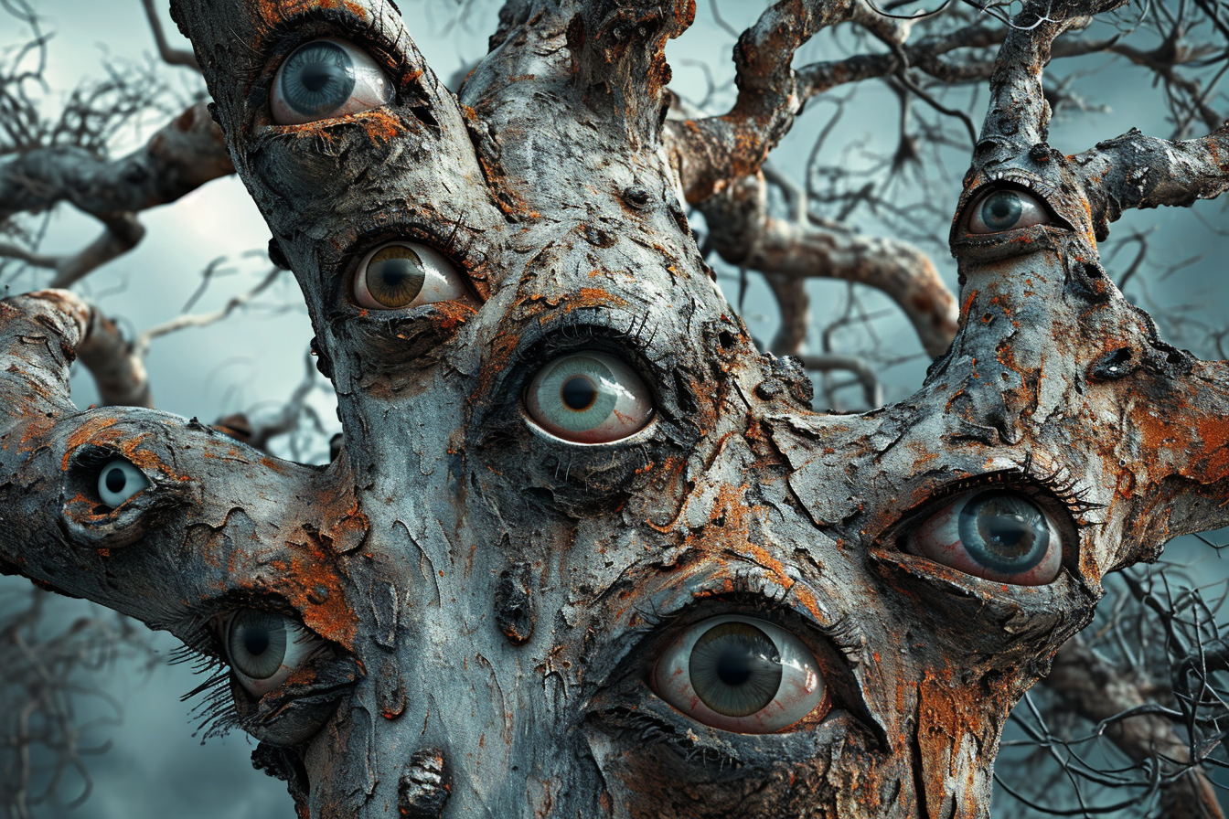 Creepy eyes tree made of rusted metal