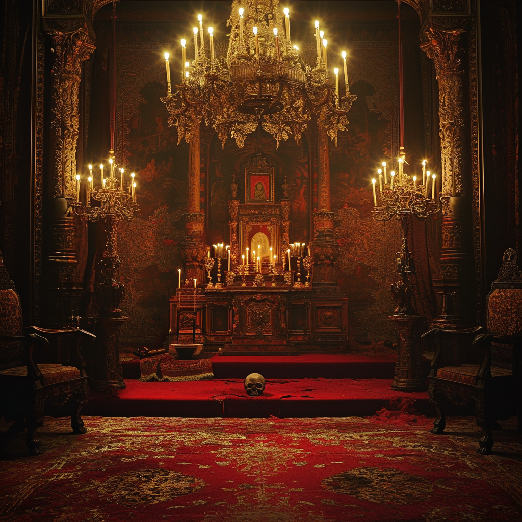 Mystical Victorian sect altar with skull