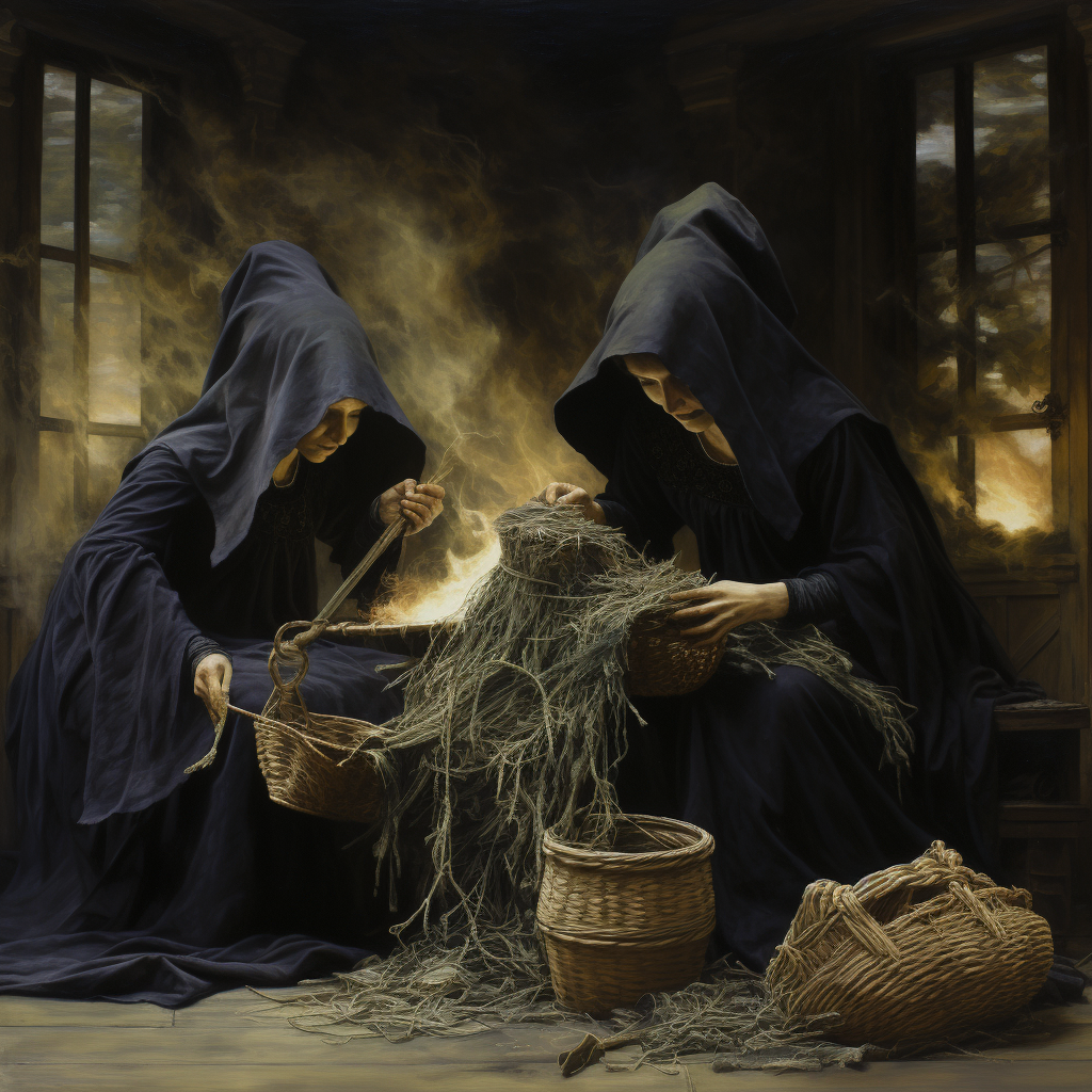 Witches weaving fabric of destiny