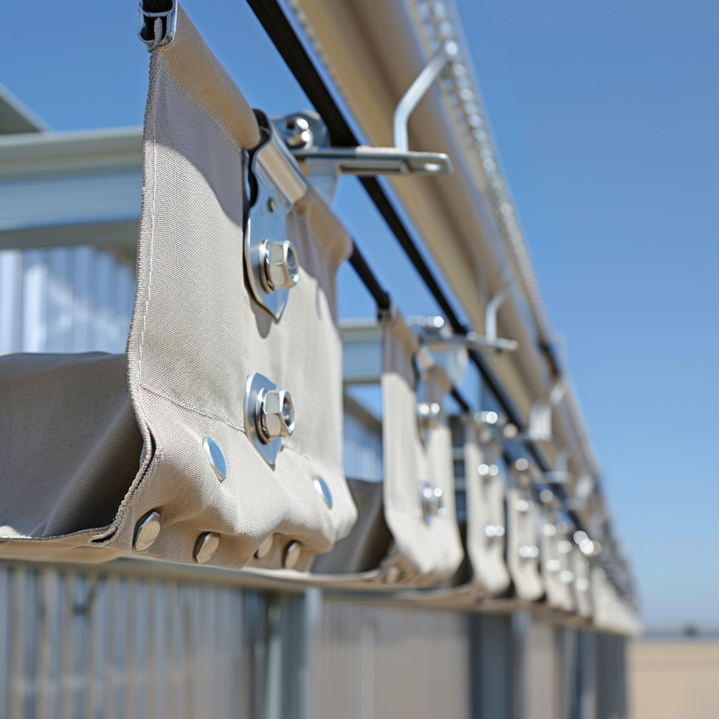 Fabric attached to steel beam