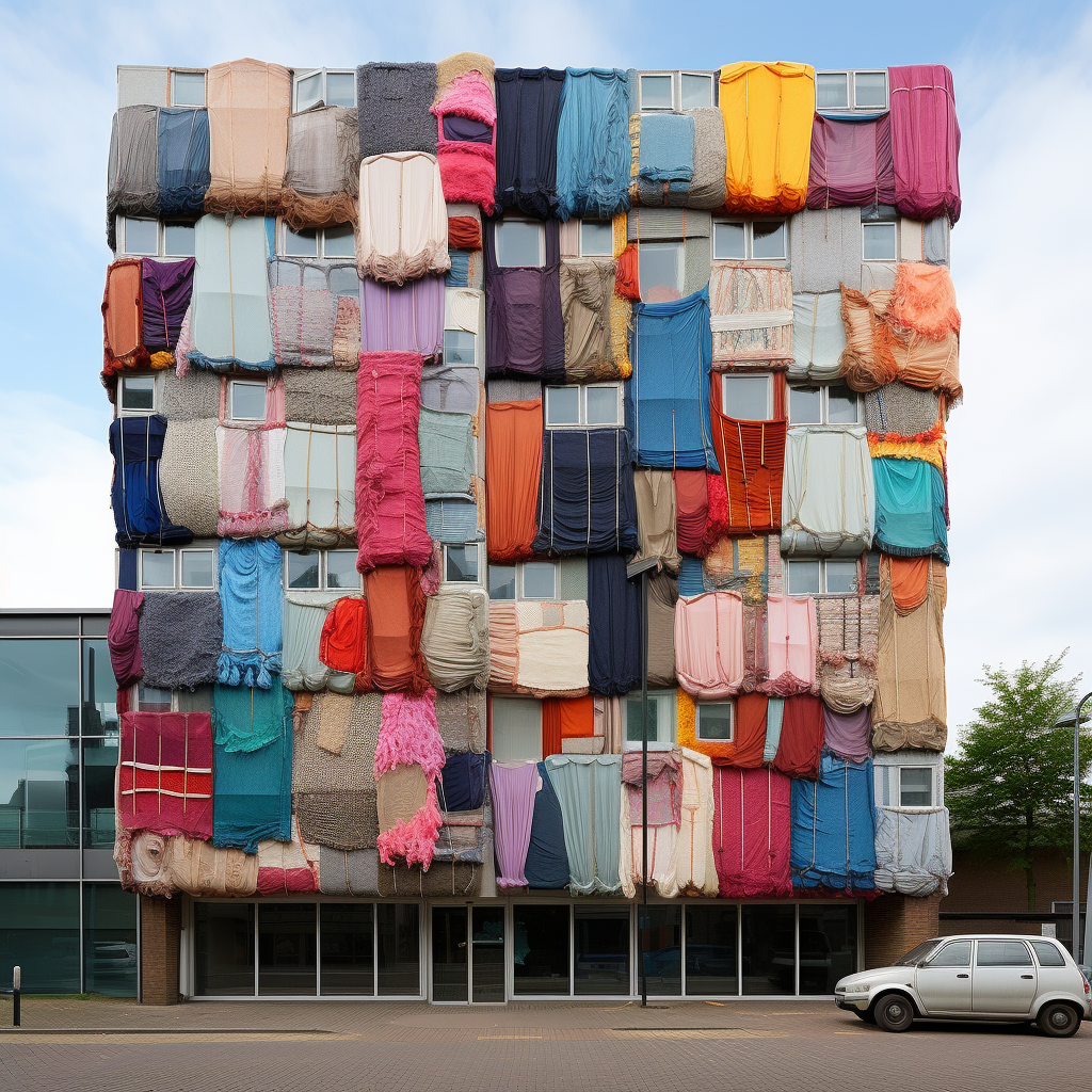 Facade architecture with recycled fabric textiles