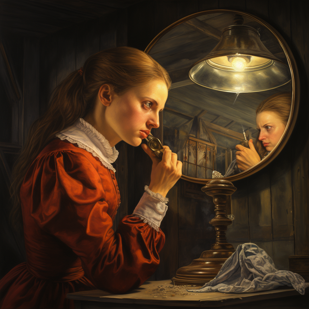 Woman cleaning face in mirror