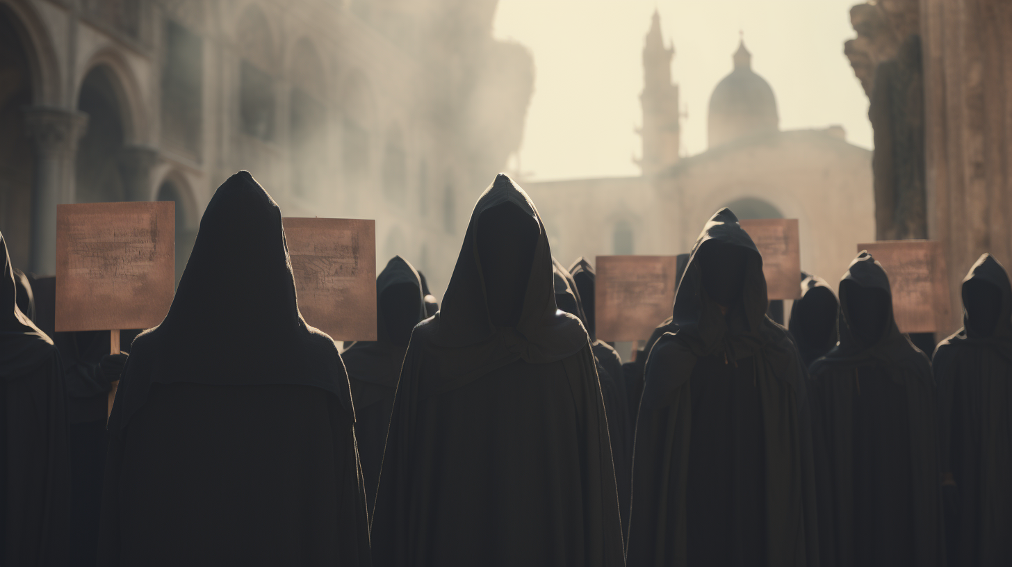 Faceless Hooded Mob Protesting Signs