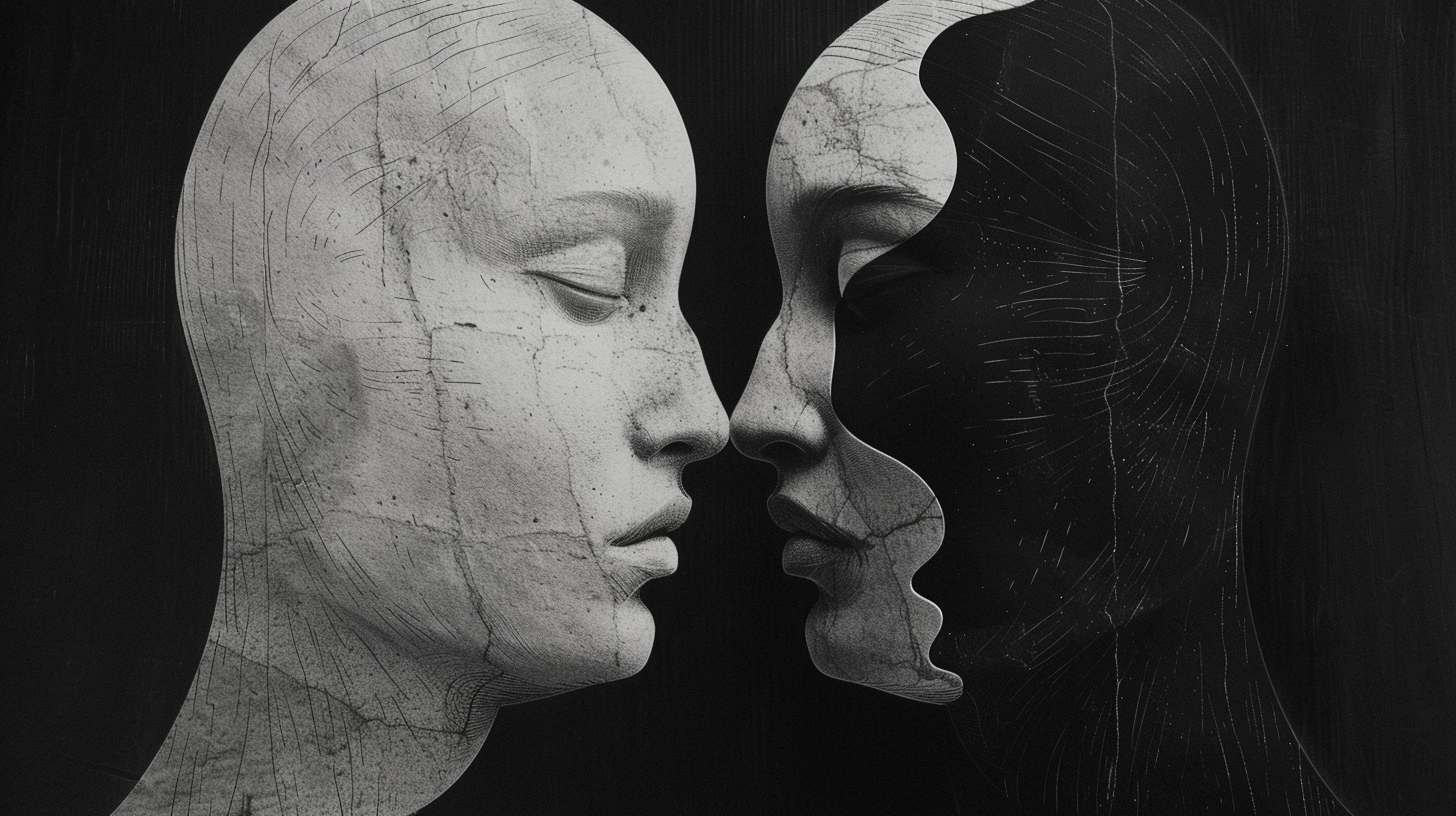 Black White Faces Intertwined Surreal Effect