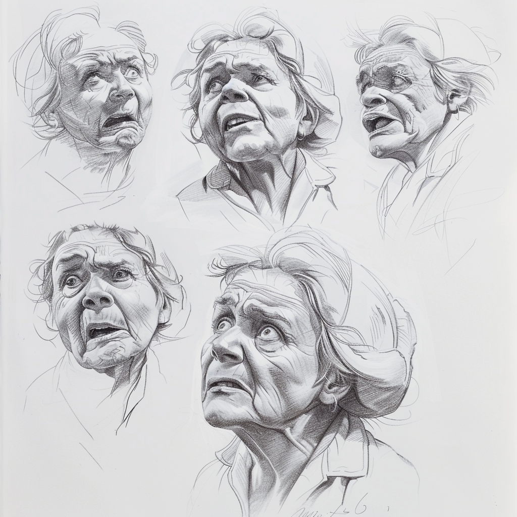 5 portrait drawings facial expressions