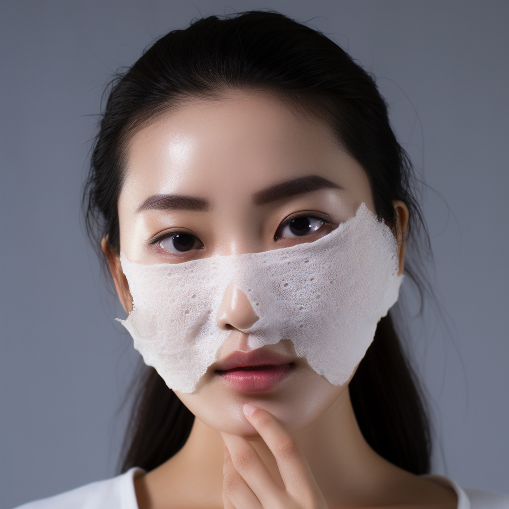 Natural Light Portrait of Asian Korean Girl with Facial Paper Mask