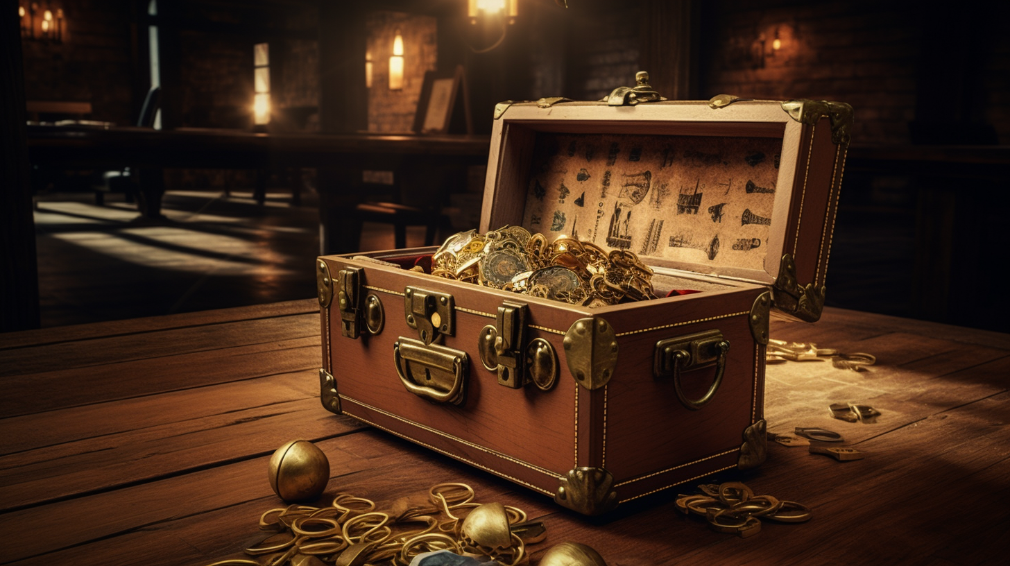 Key unlocking treasure chest filled with facts