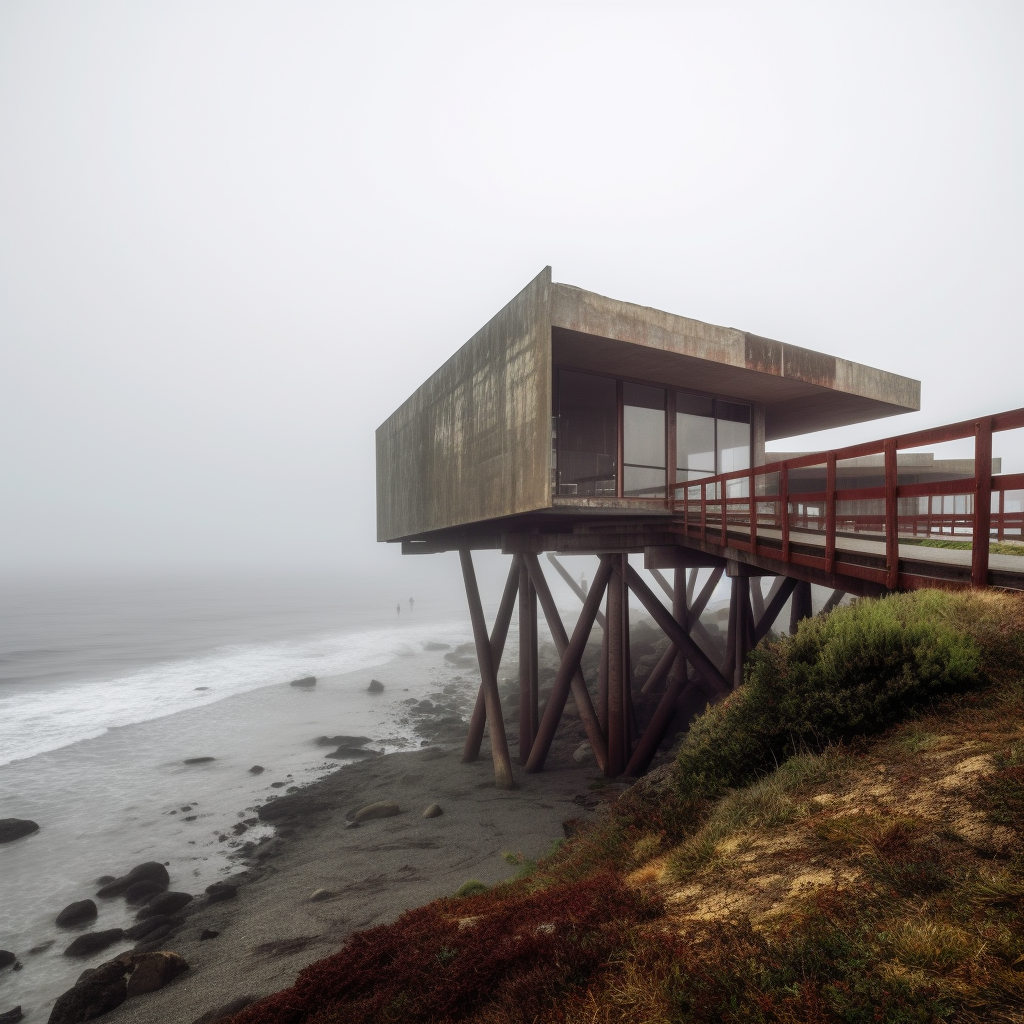 Architectural image of factory pavilion on Pichilemu coastline