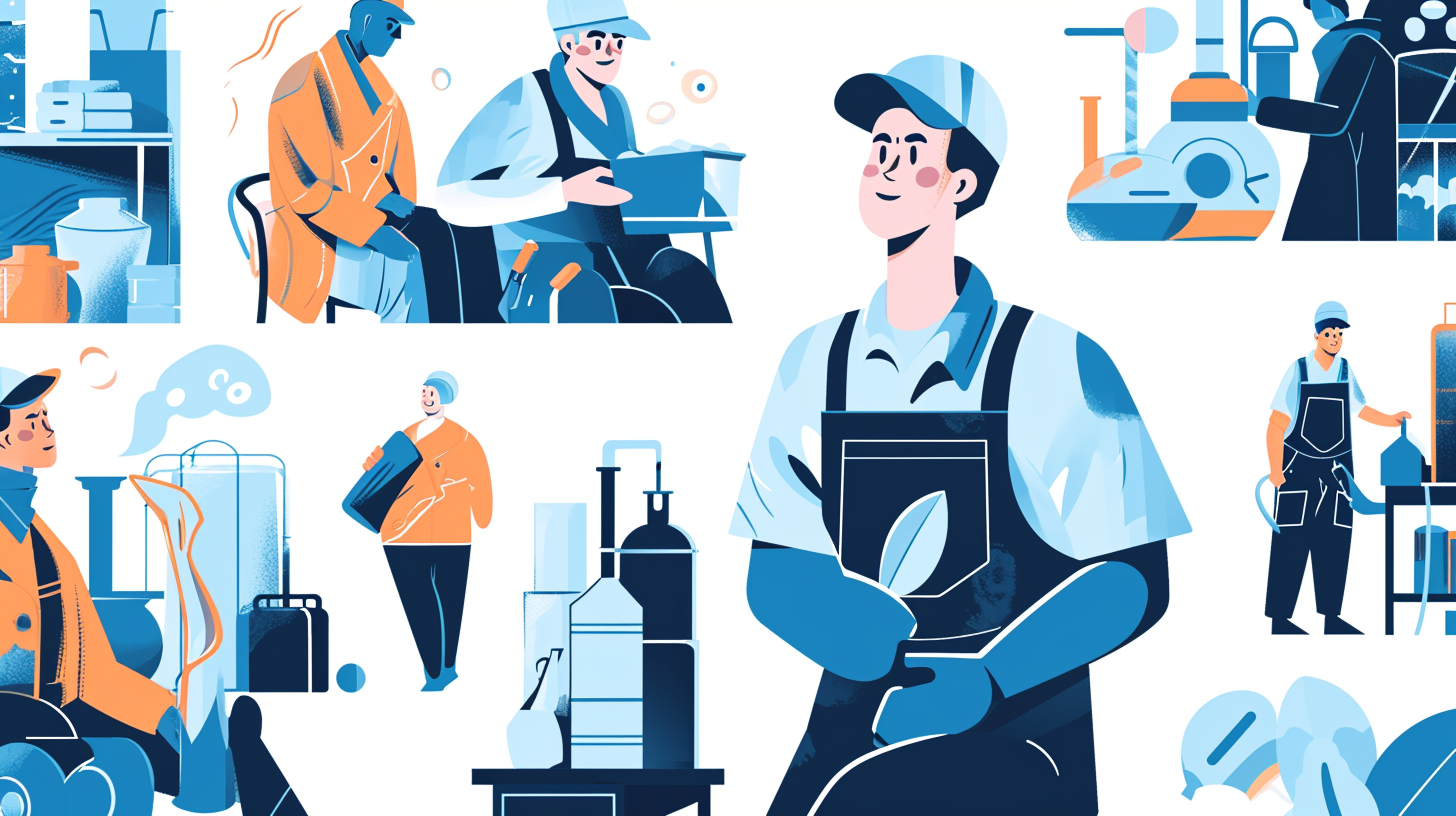 Factory worker illustration with different poses and expressions