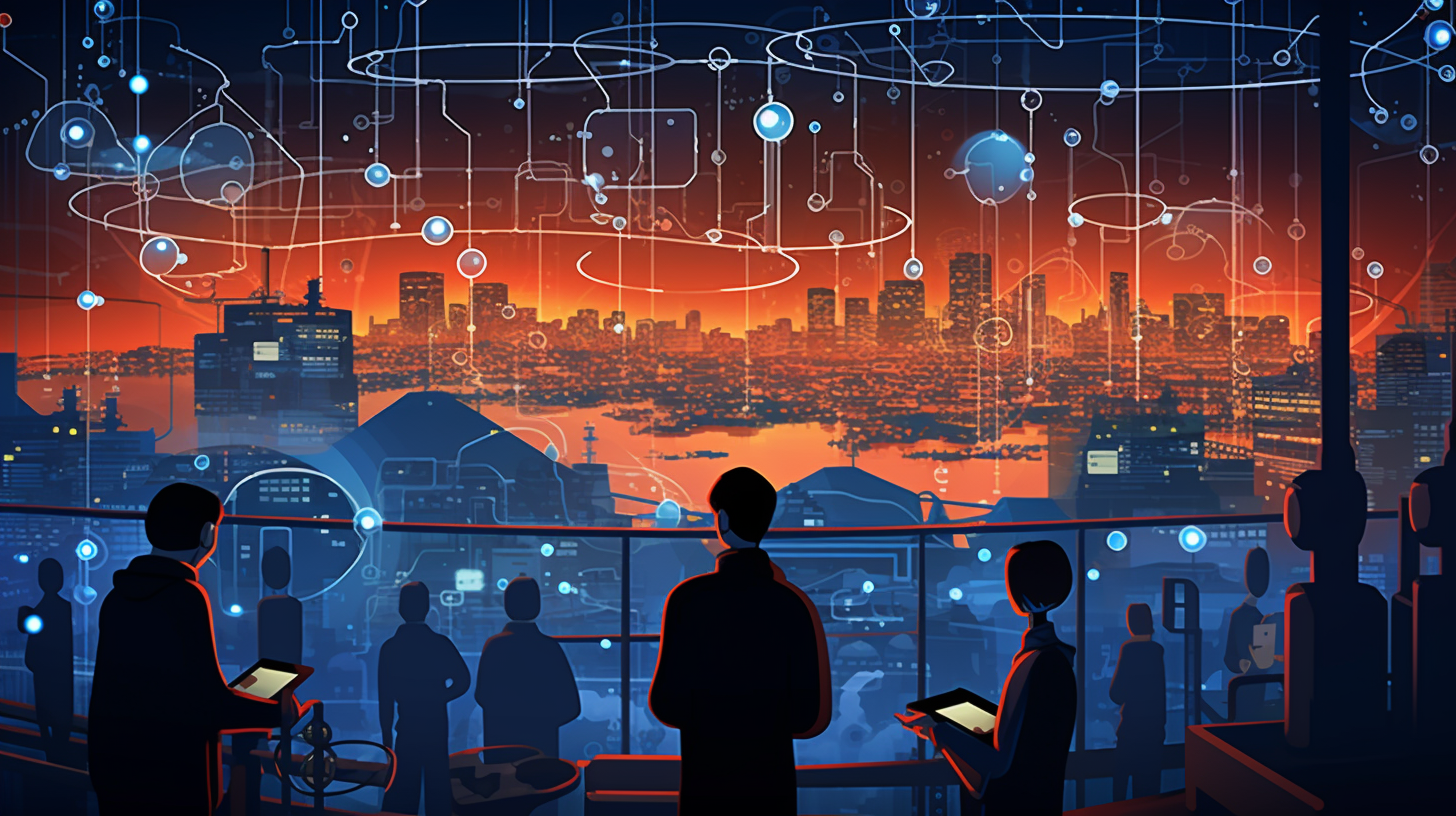 Factory line assembling human profiles with data points