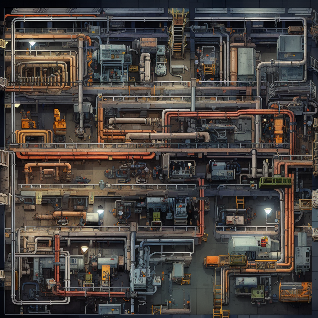 Factory from Above in Retro Game Style