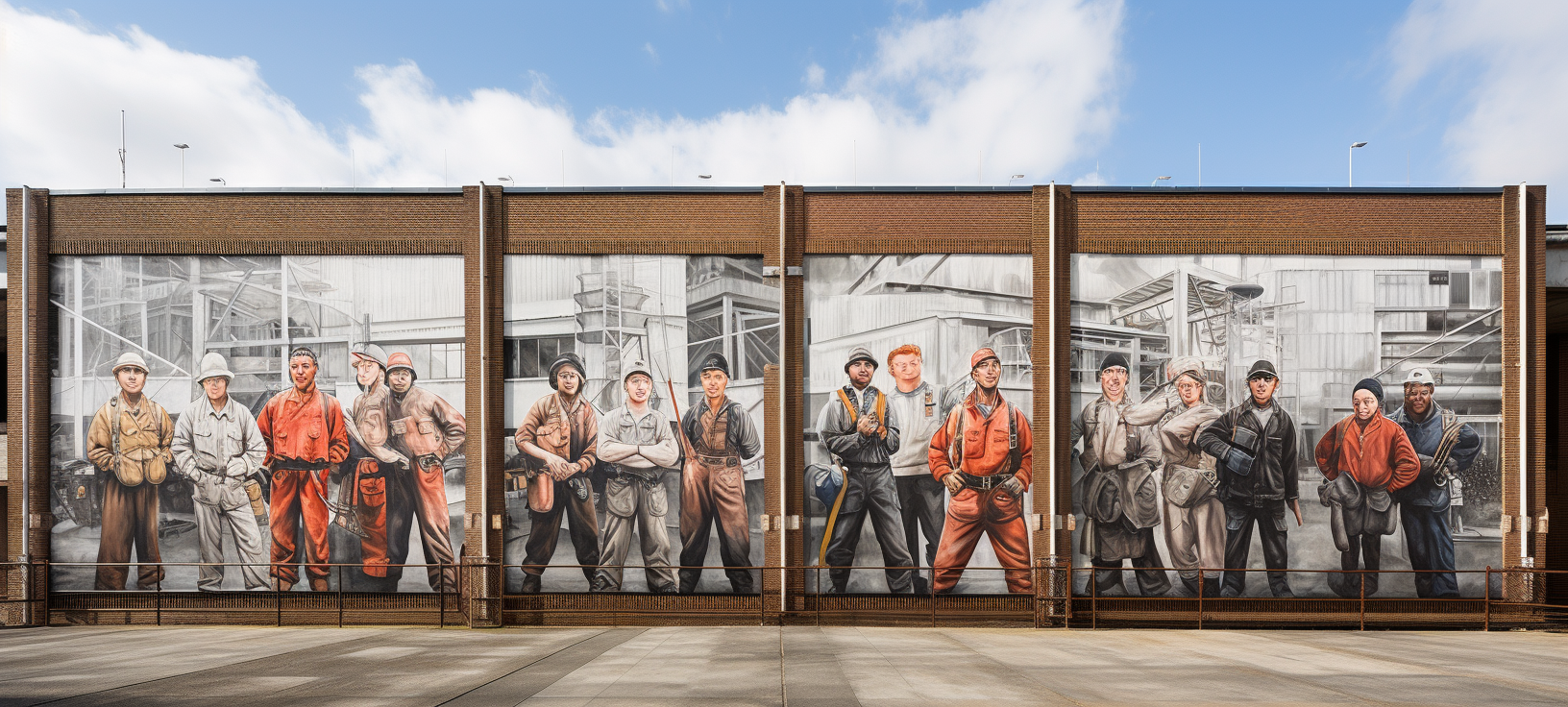 Mural of factory workers propaganda art