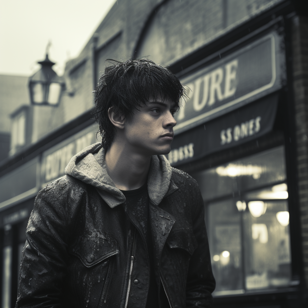 Disenfranchised Teenager outside British Pub in Rain