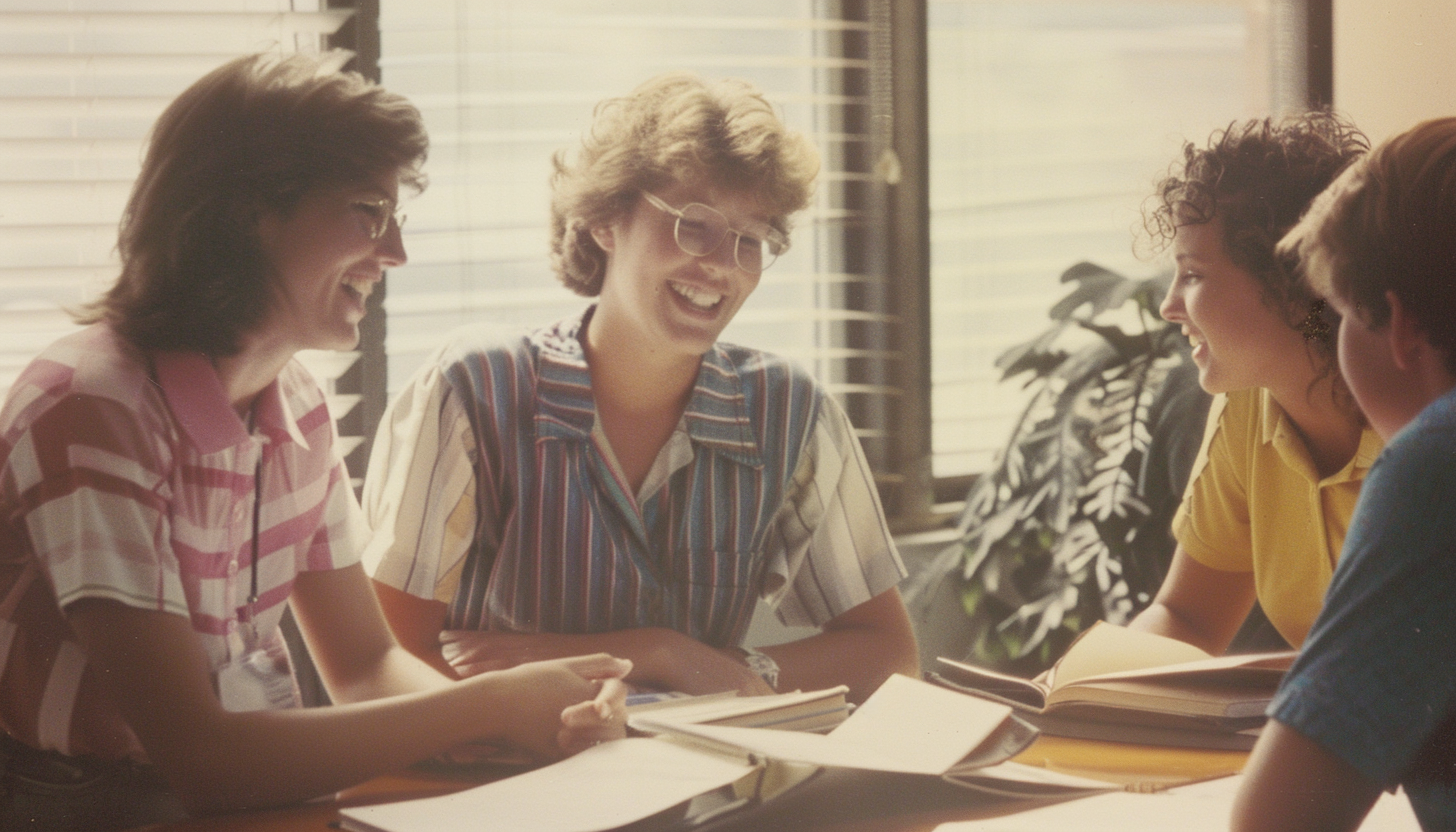 Young professionals laughing in office setting