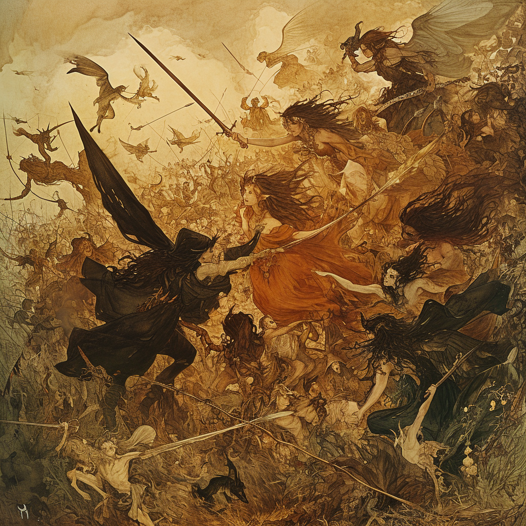 Faerie army battles witches in beautiful artwork