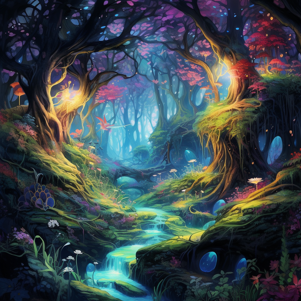 Enchanting faerie forest with magical colors