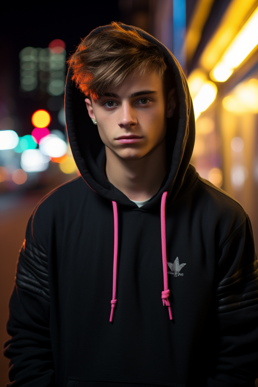 Stylish fair-haired teen in black adidas hoodie