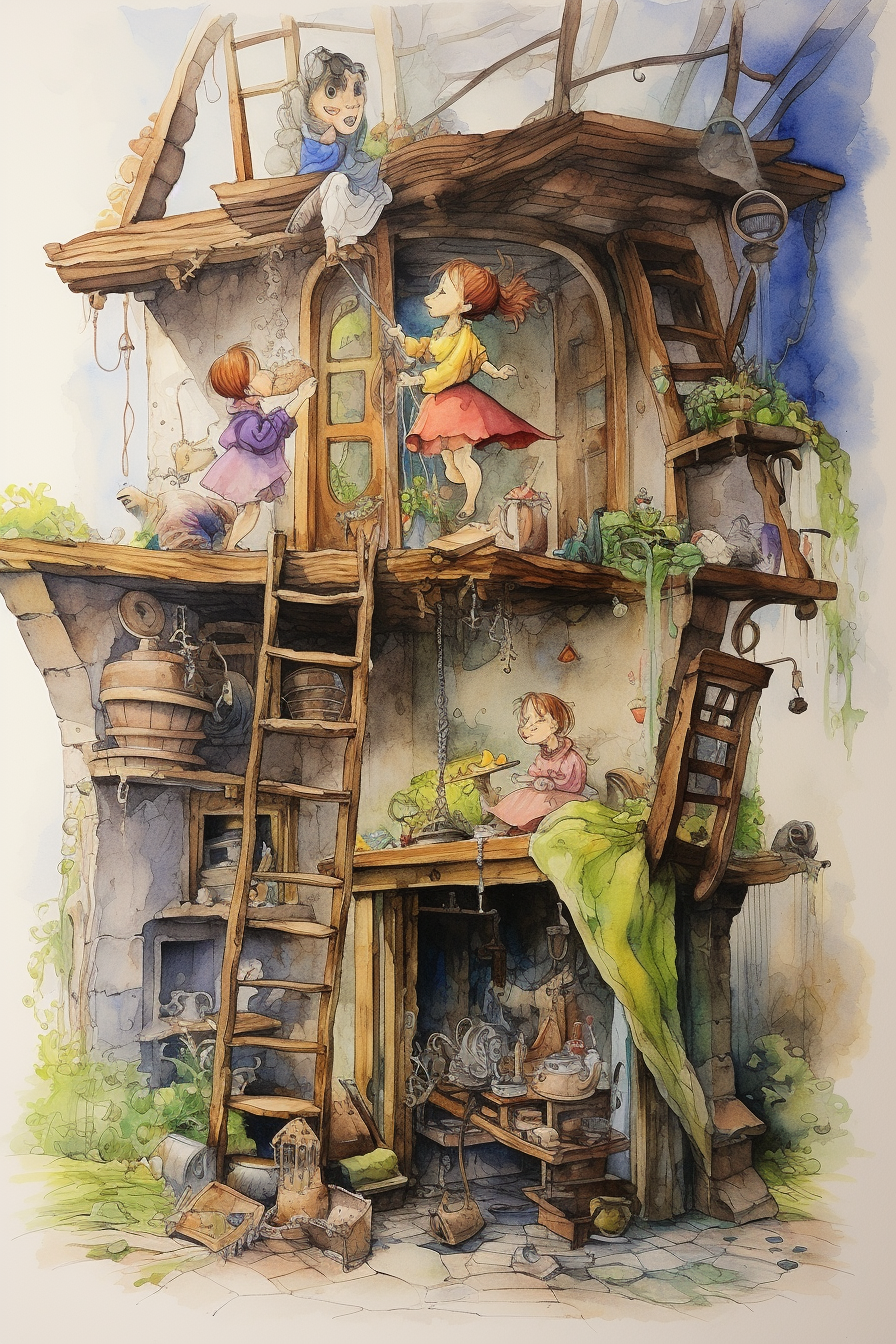 Fairies and Pixies Cleaning a House