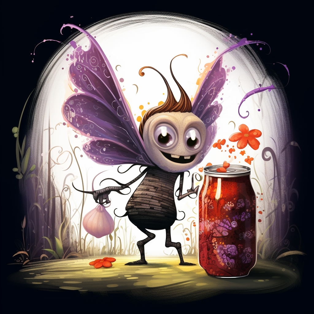 Ren and Stimpy-style fairy with Barqs Root Beer body