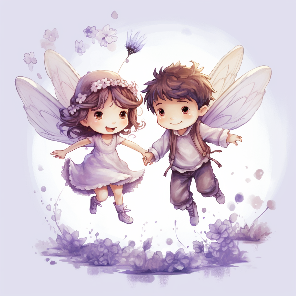 Fairy Cartoon Flying in Purple and White