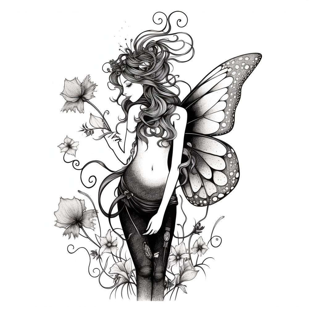 Fairy hands flower black outline white background