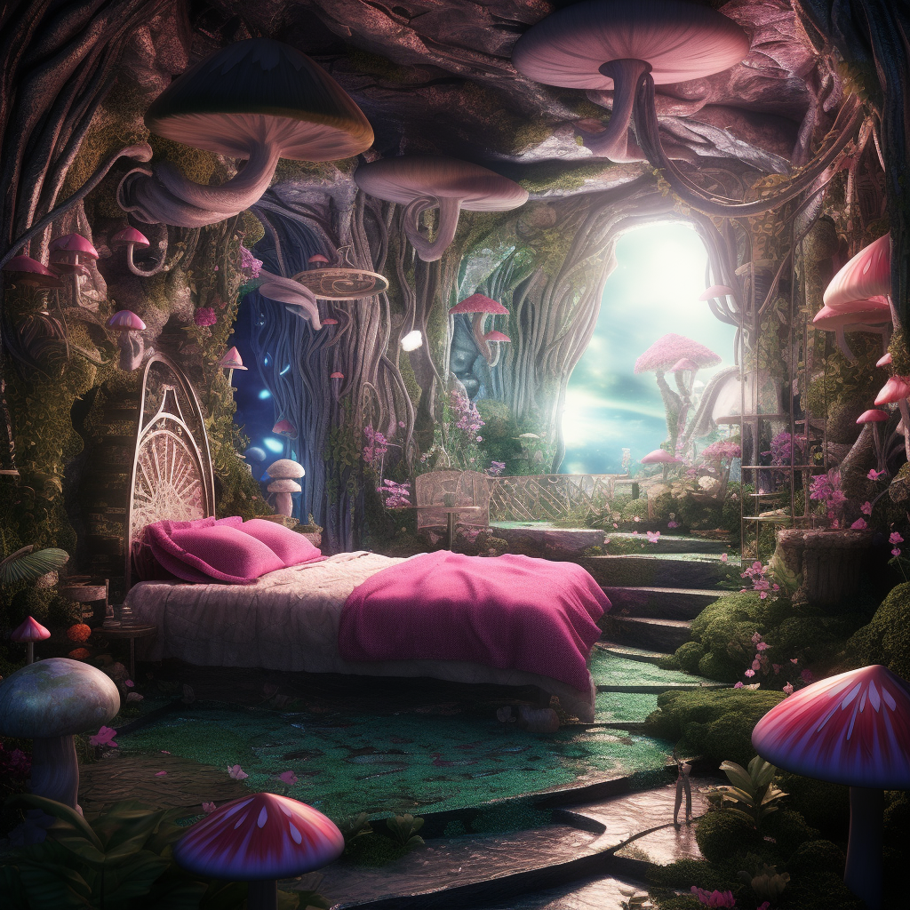 Fairy Mushroom Bedroom with Plush Carpet