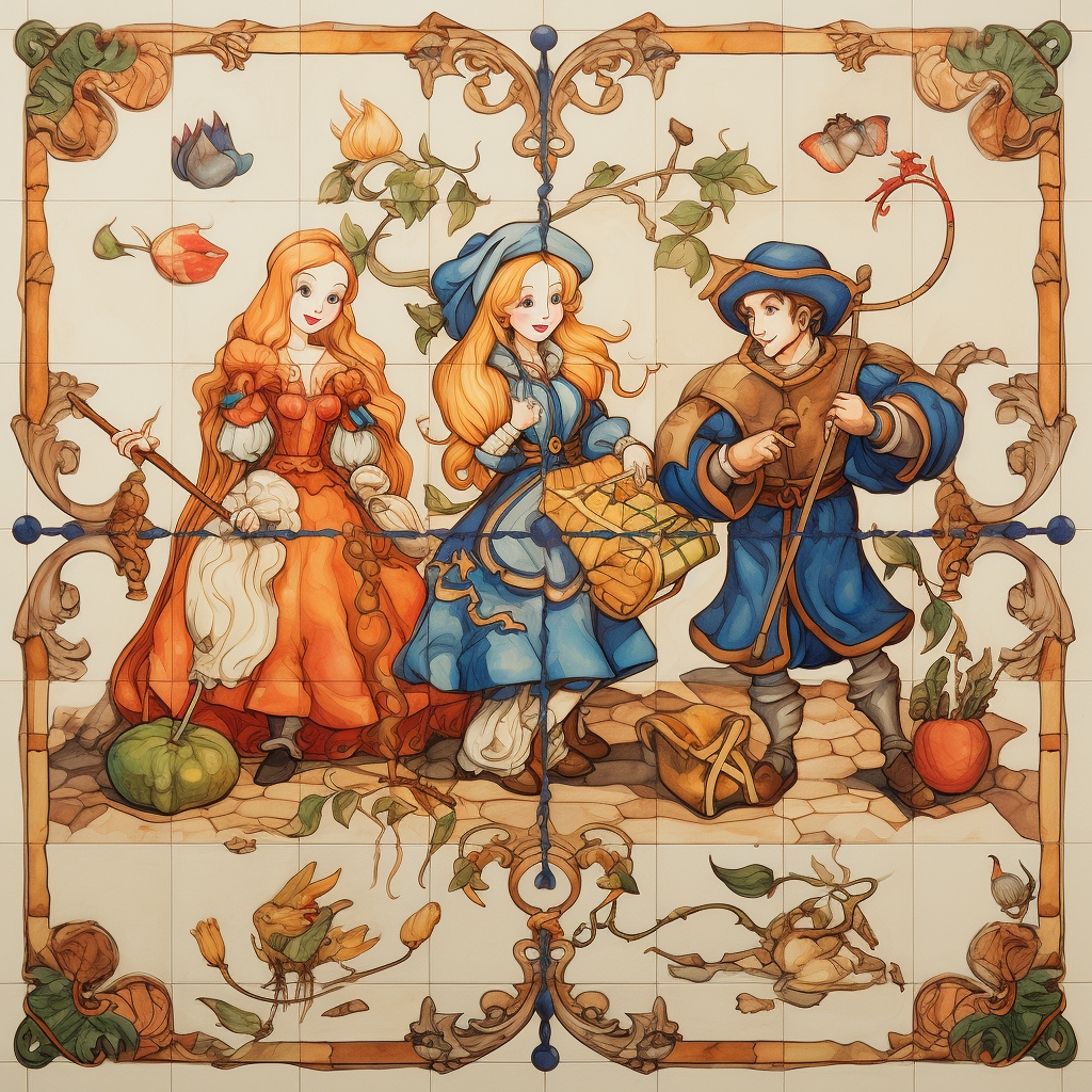 Enchanting ceramic floor tiles with fairy tale characters