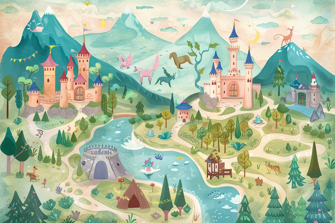 colorful fairy tale childrens map