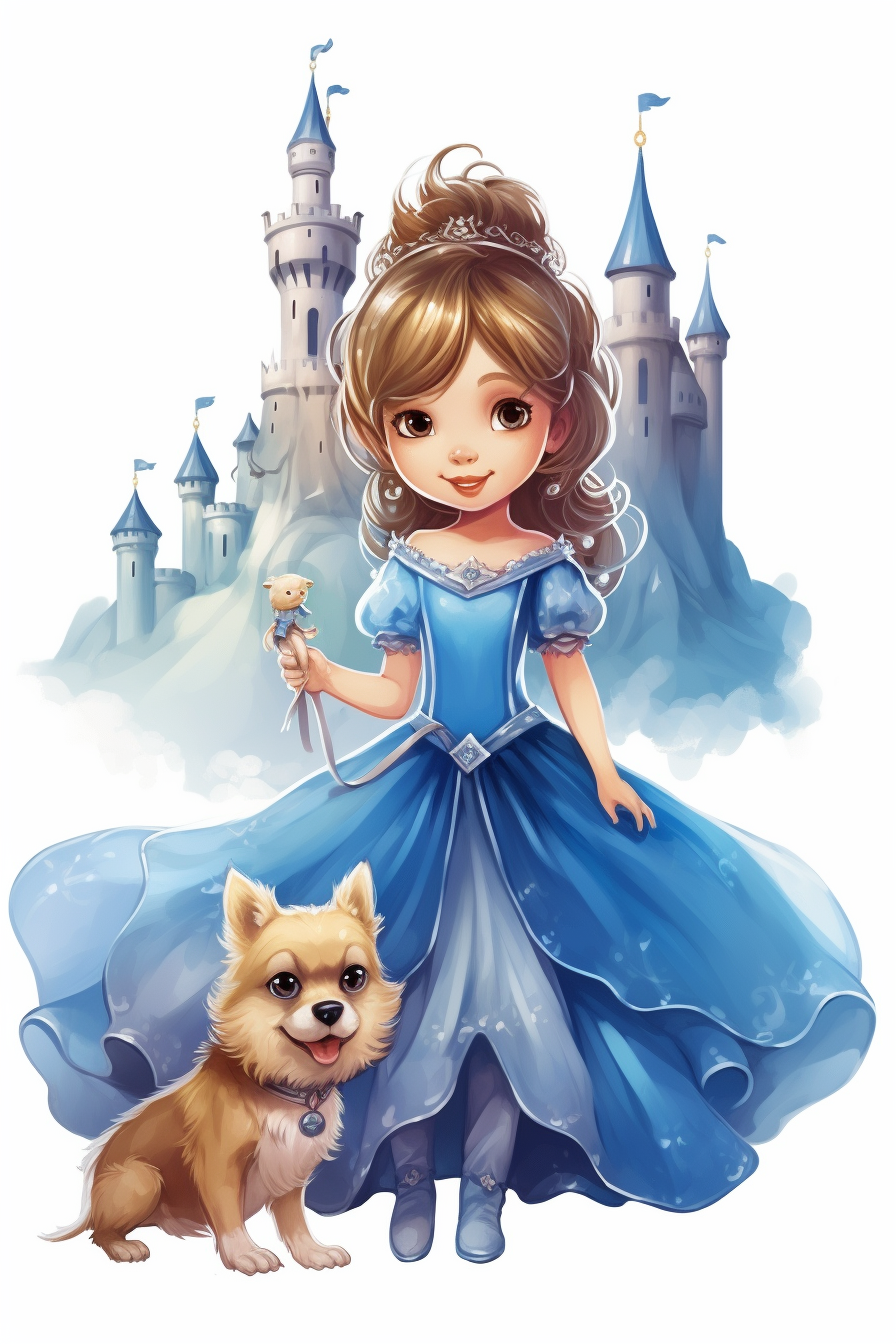 Cute fairy princess with wings and puppy