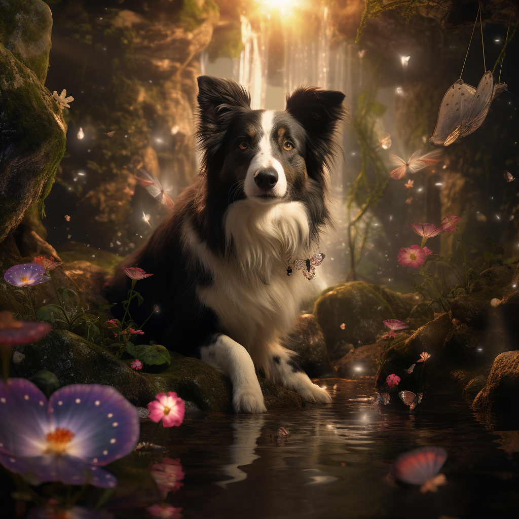 Beautiful fairy world with a loyal Border Collie