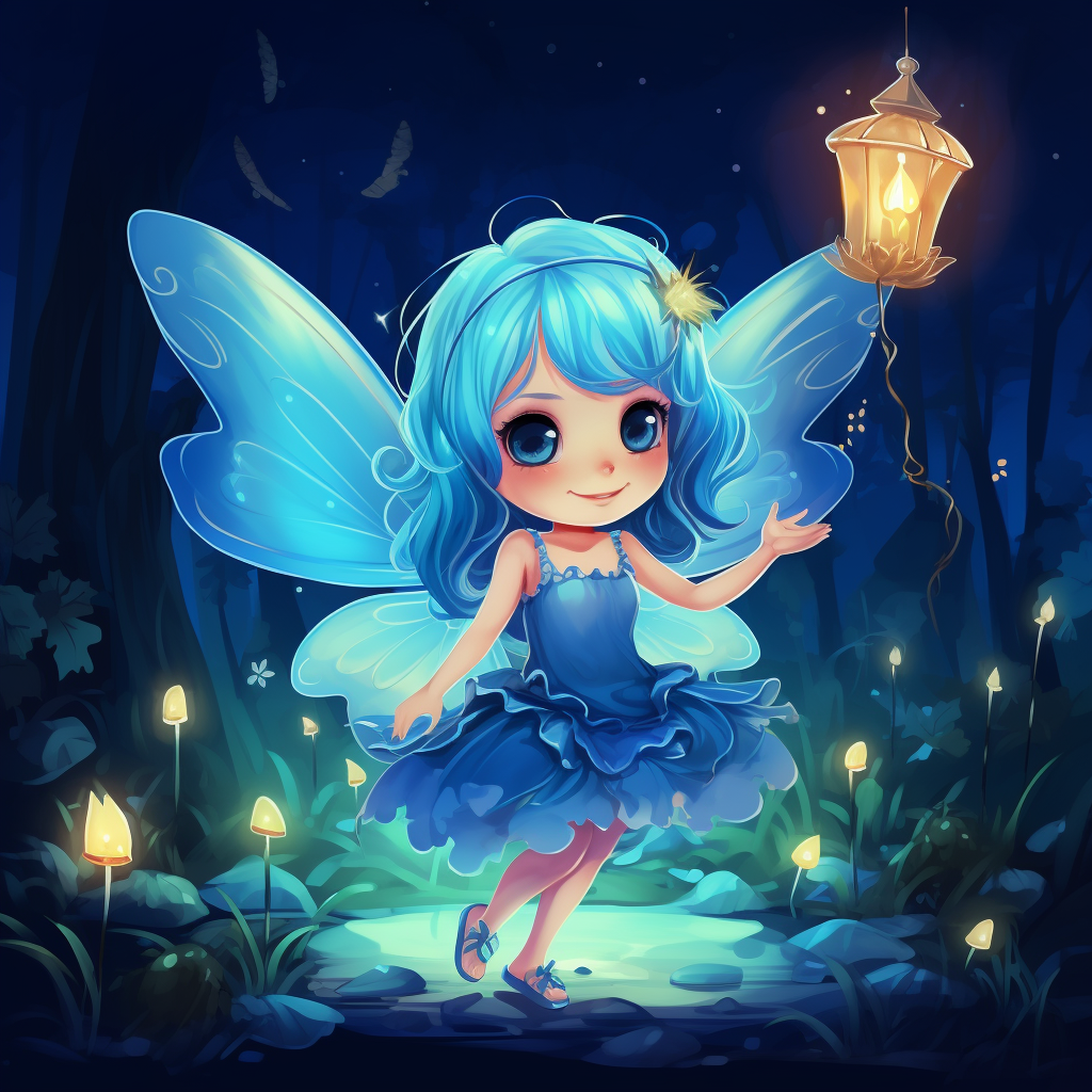 Adorable fairy catching a glowing butterfly