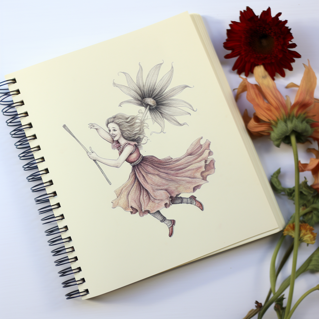 Playful fairy surrounded by blooming flowers