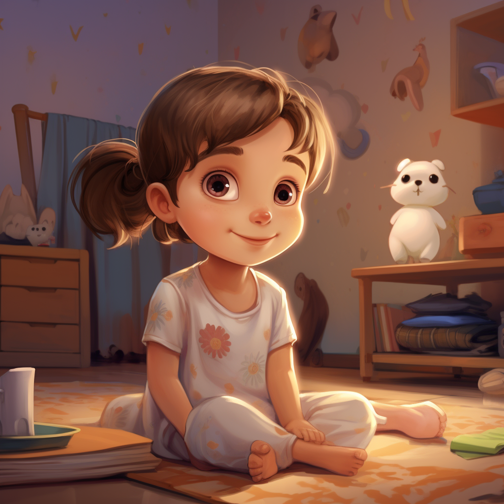 Smiling girl looking at stars in fairytale bedroom