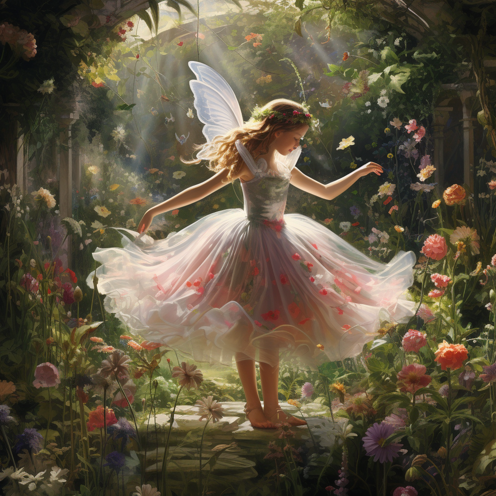 Fairy princess in magical garden dancing