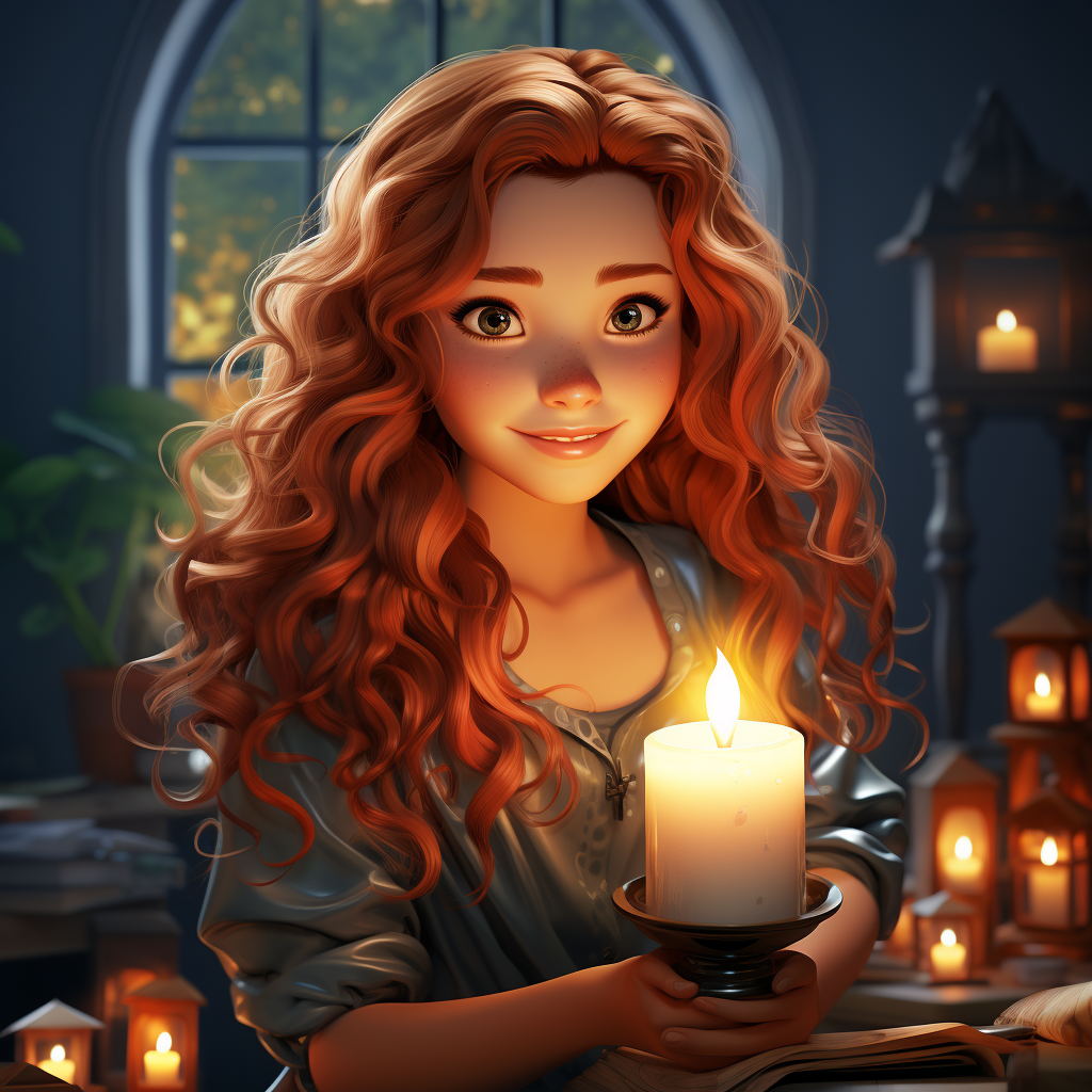 Hand-drawn female fairy tale character holding a candle