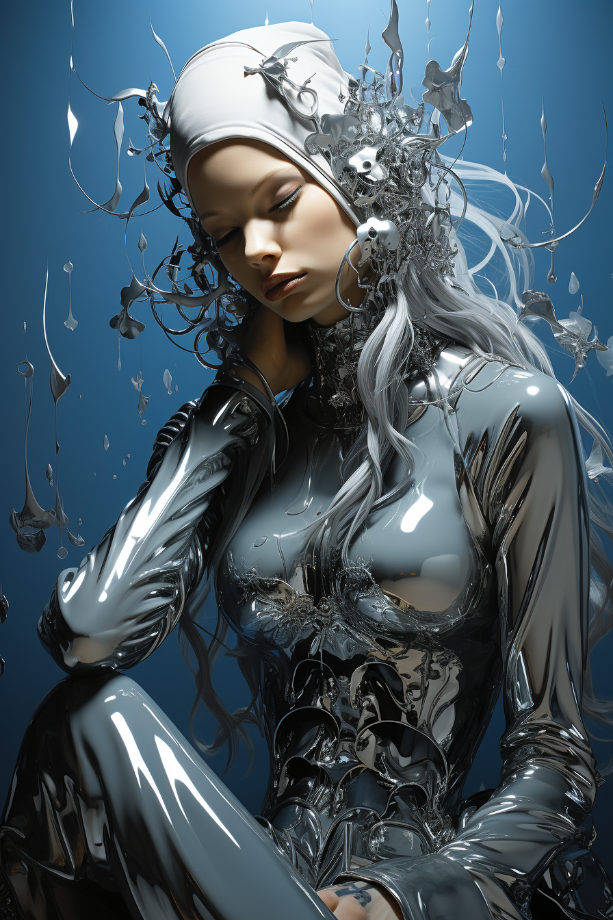 Beautiful fairytale figure shining with liquid chrome