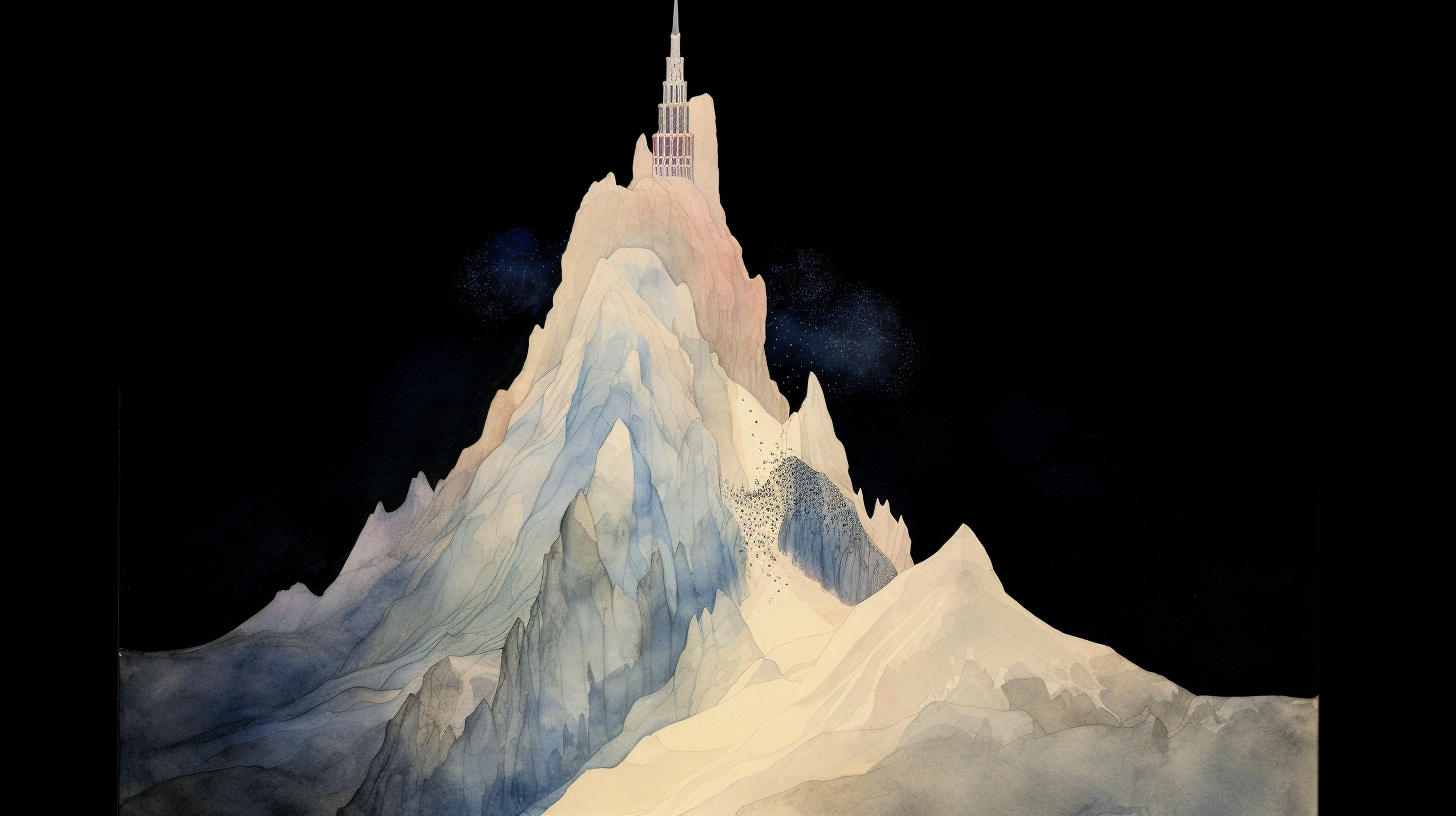 Beautiful fairytale mountain tower illustration