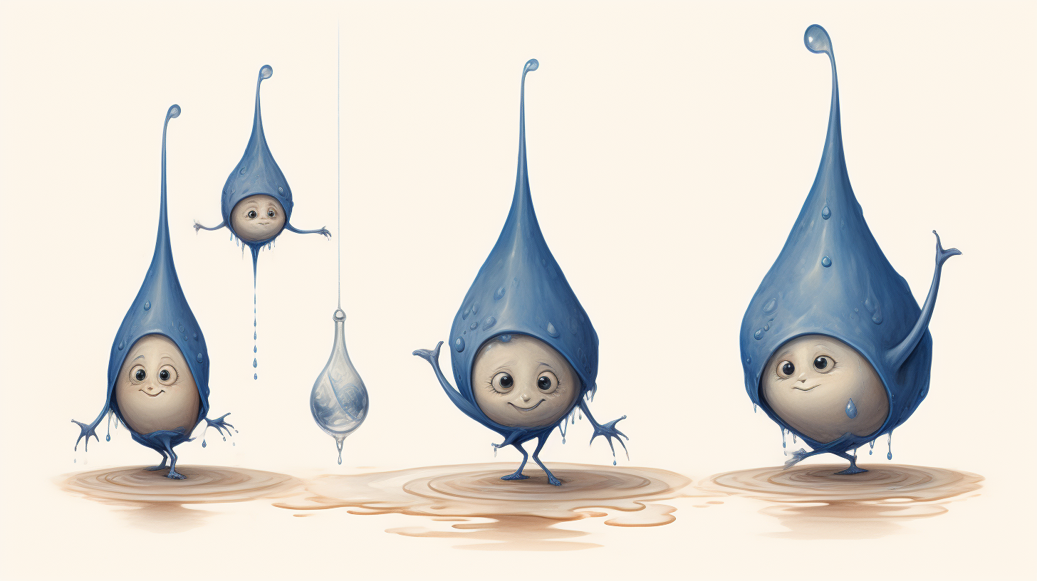 Blue water droplet character in different poses