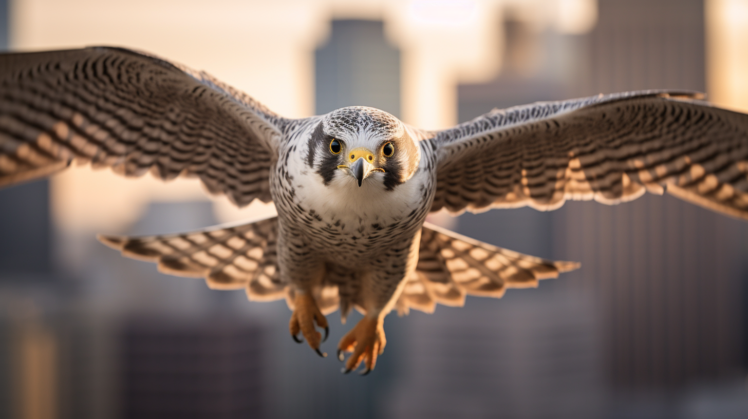 Close-up of Falcon and Dove in Mid-flight