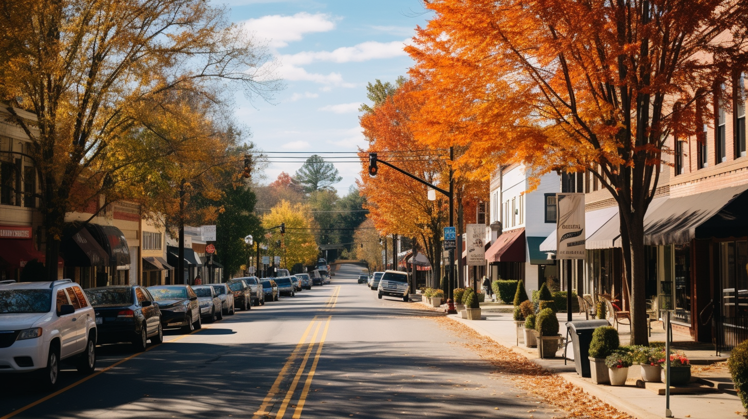 Scenic fall view of a North Carolina small town