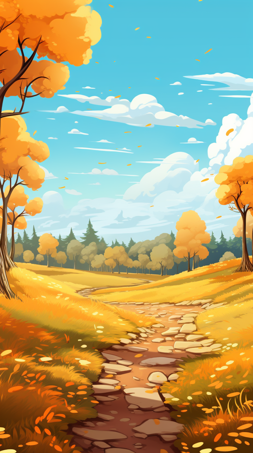 Animated fall field with orange leaves