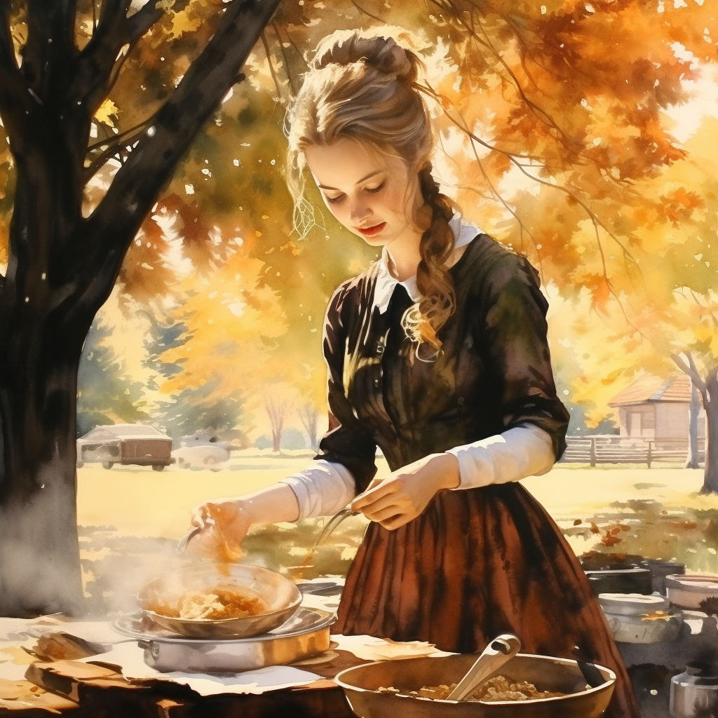 Young woman serving food in fall park