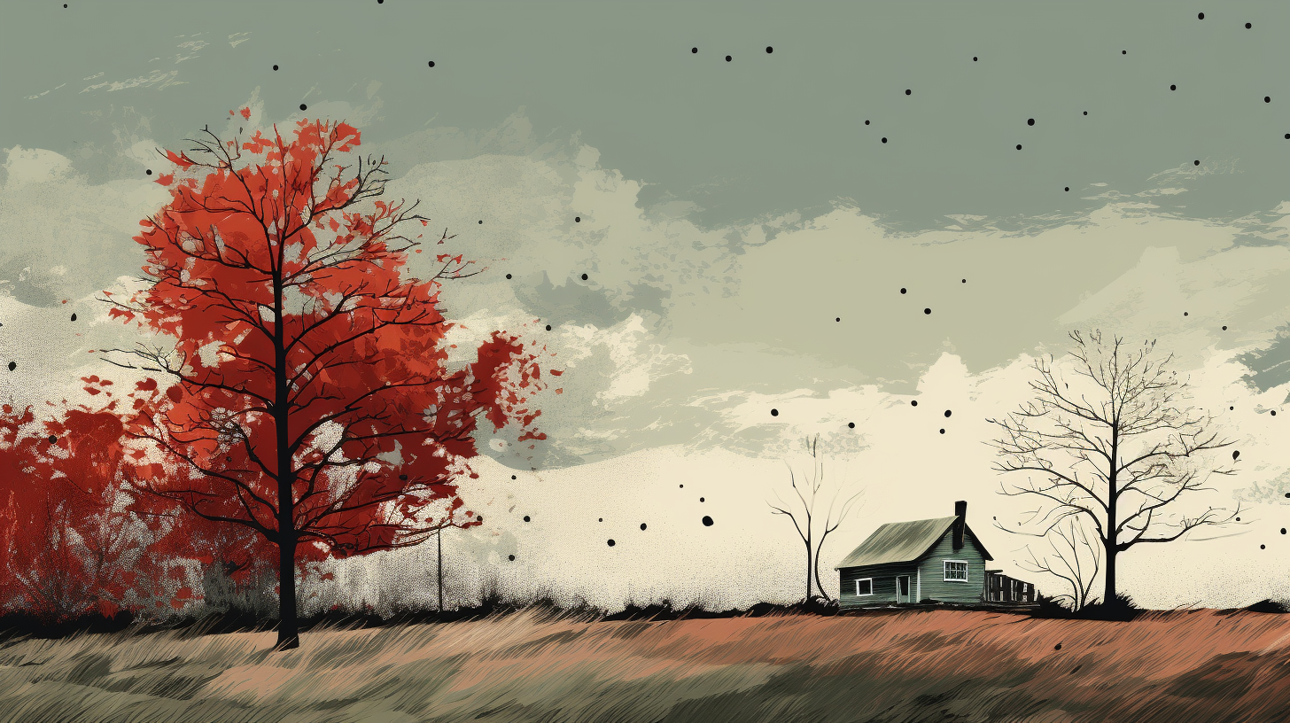 Beautiful Fall Scene with a House and Maple Tree