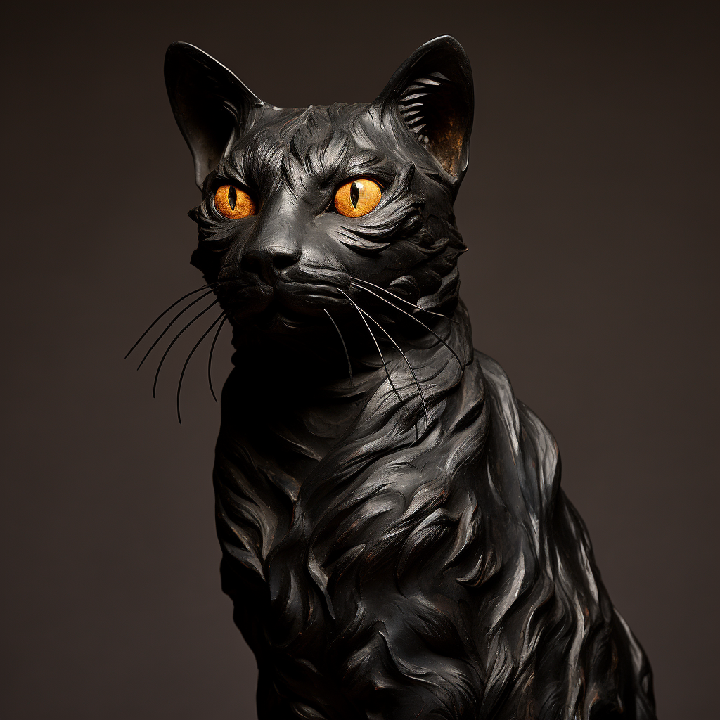 Realistic abstract ceramic sculpture of black cat