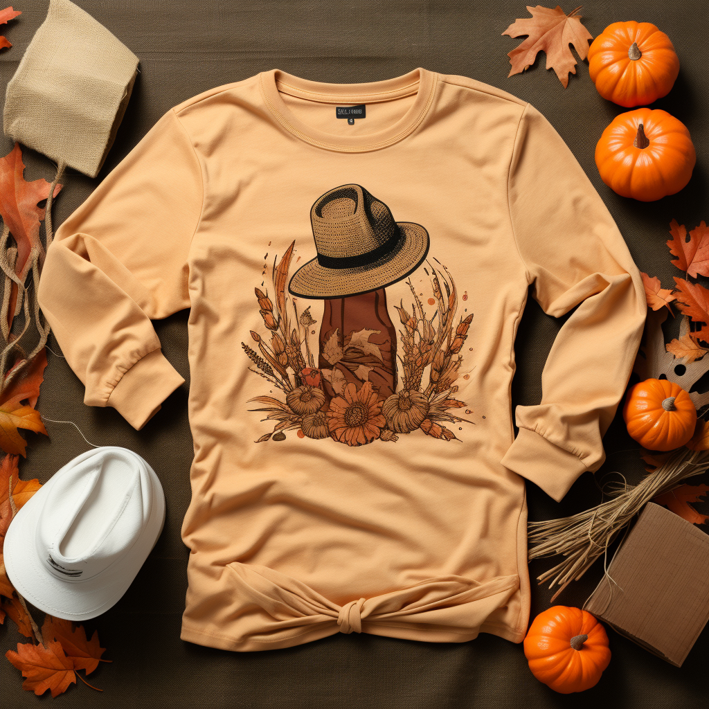 Fall Themed Cowgirl T-Shirt Design Mockup on 2Moons.ai