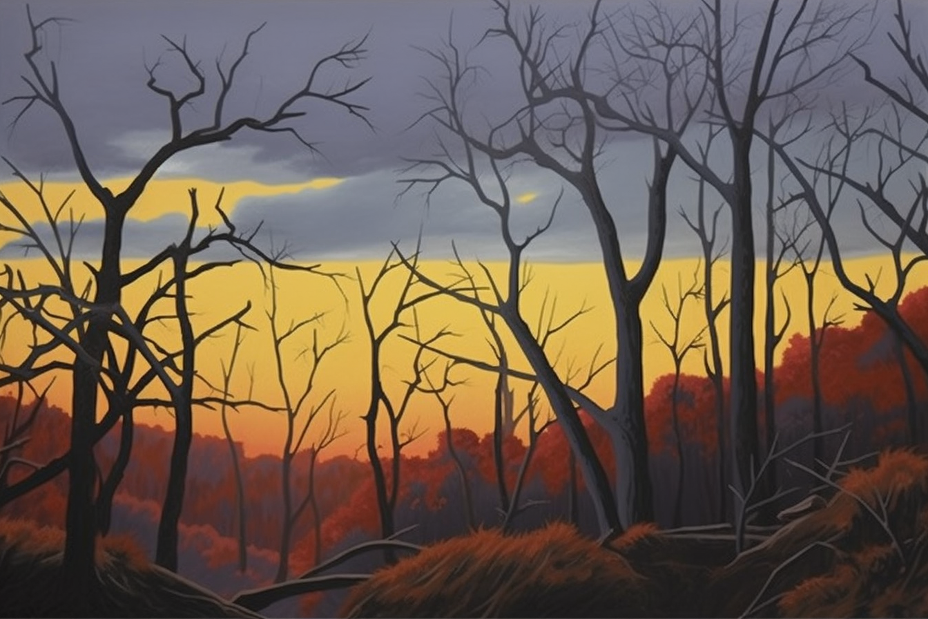 Gouache Painting of Fall Foliage at Dusk