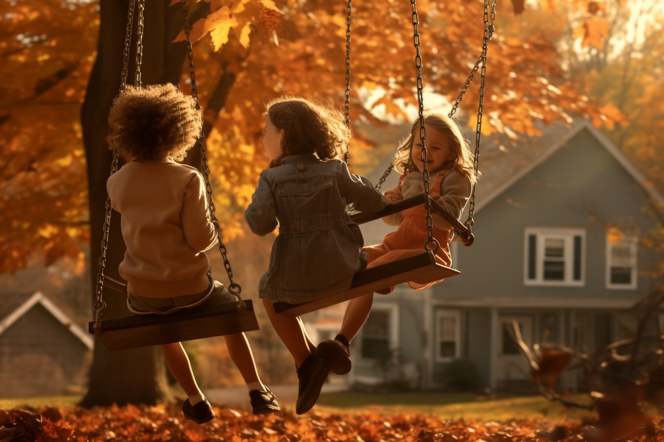 Kids playing outside in fall