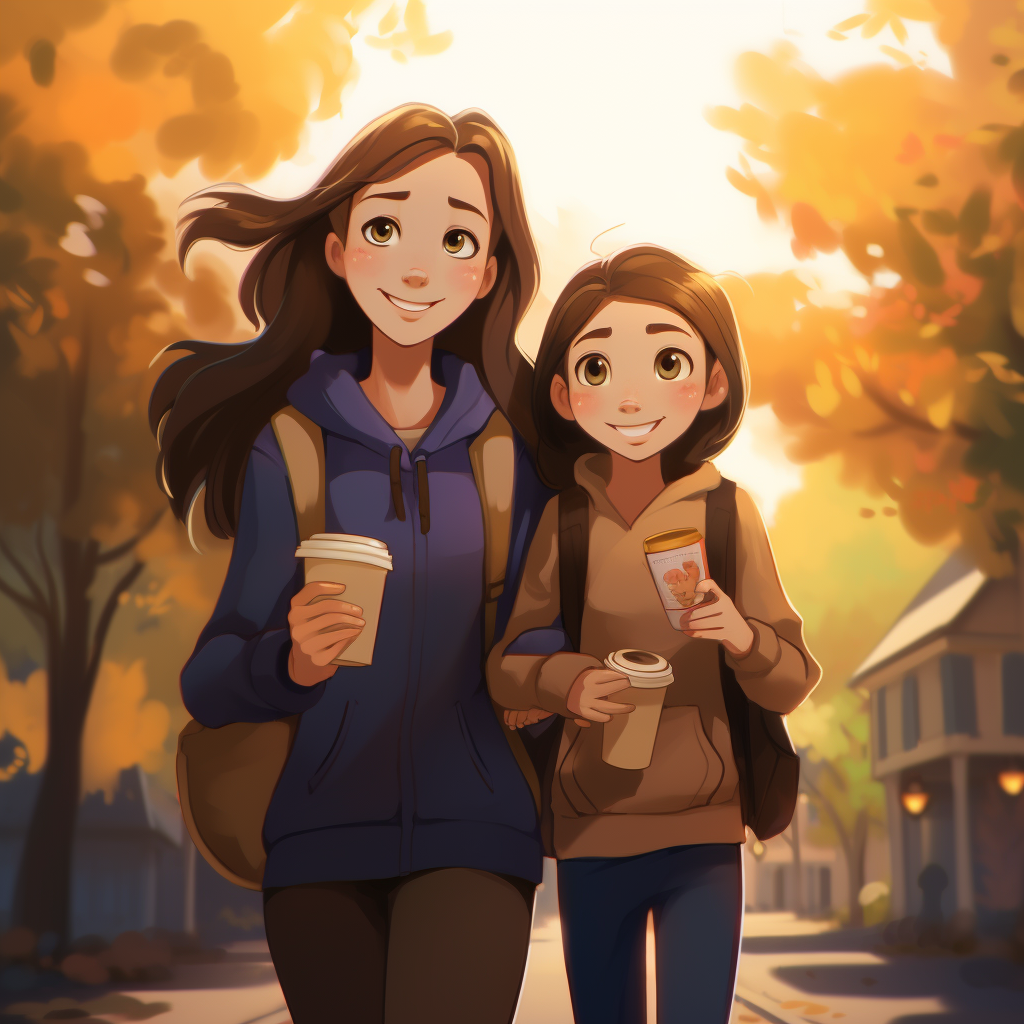 Mother and Daughter Enjoying Fall Vibes with Coffee