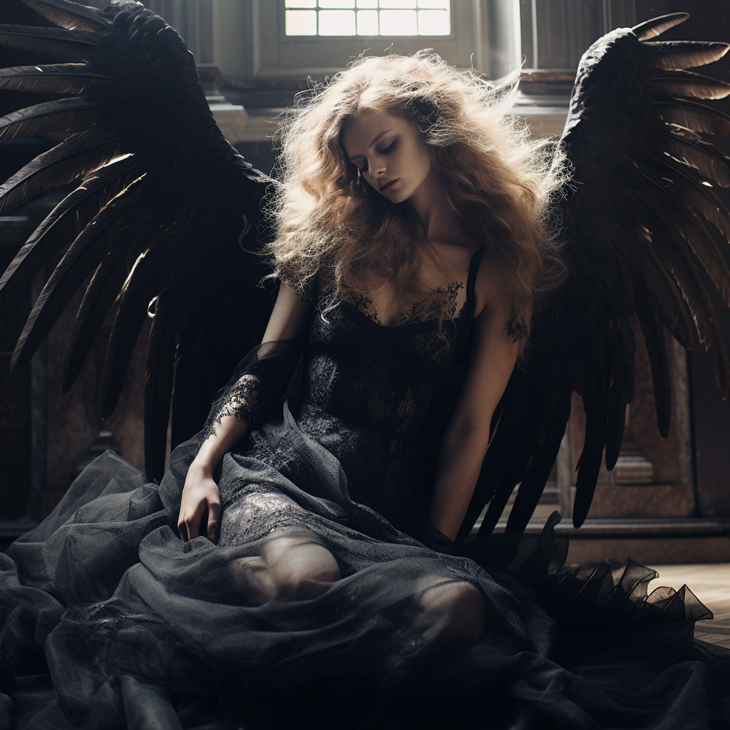 Gorgeous fallen angel with elegant wings